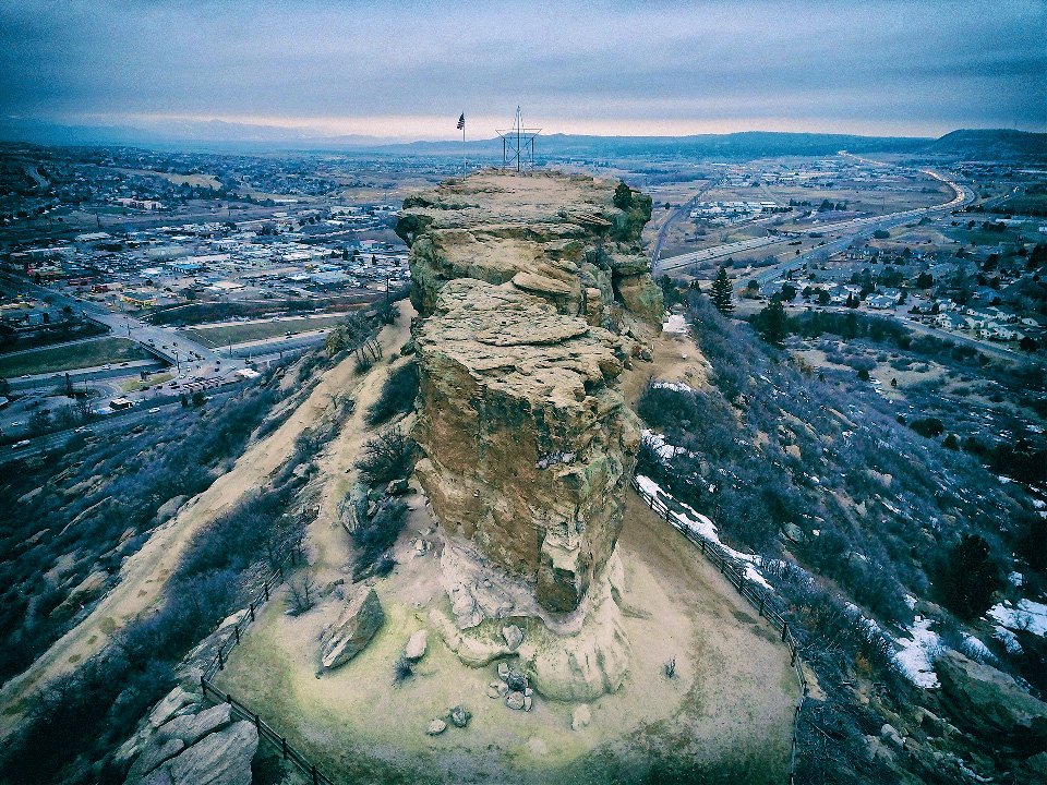 Aerial view of the back of The Rock