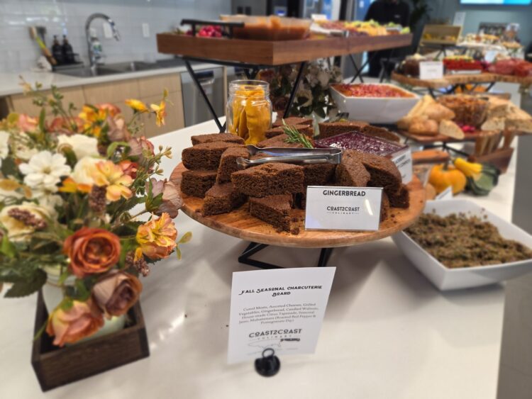 Coast2Coast Culinary fall spread with gingerbread, seasonal charcuterie and autumn florals